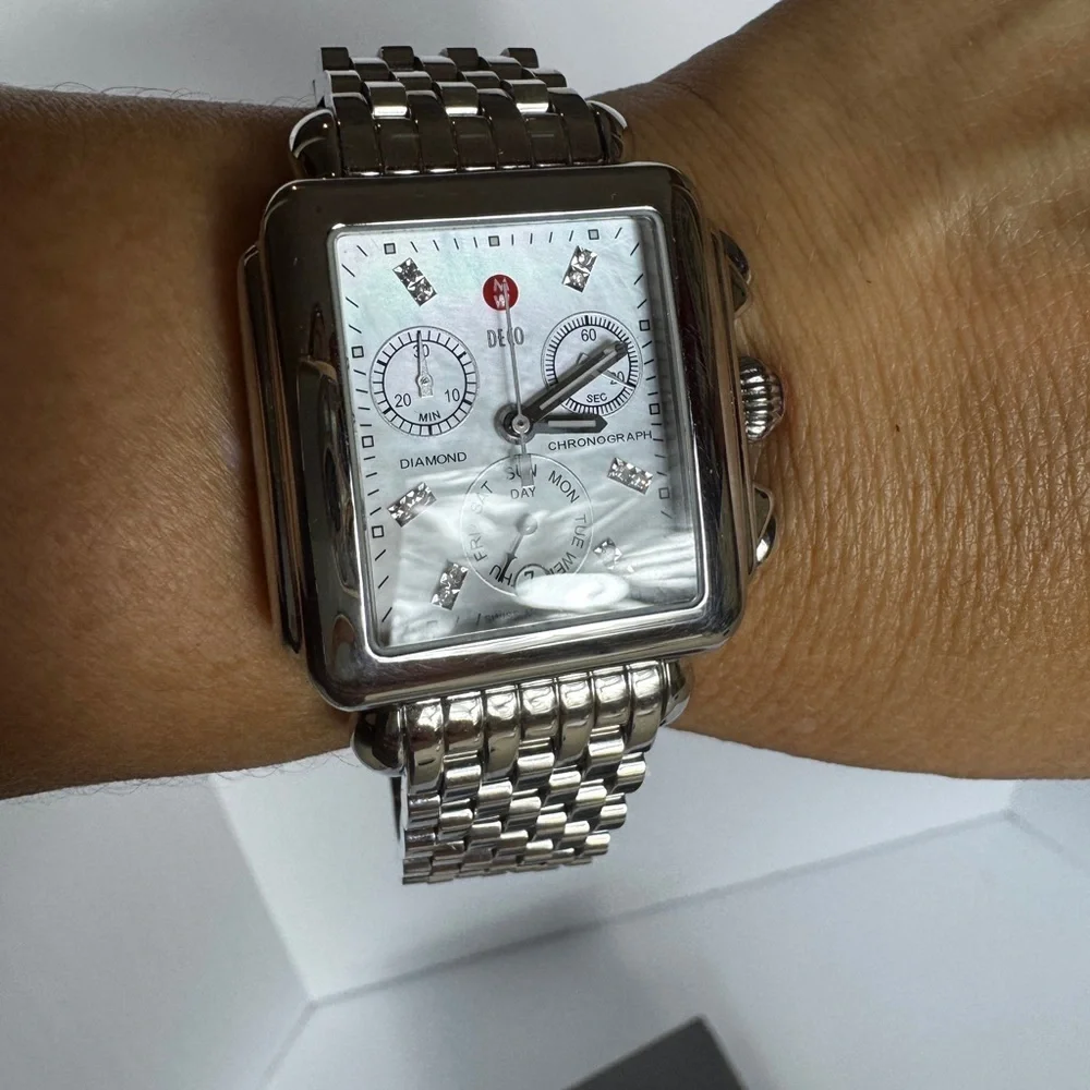 Michele Deco Chronograph Diamond Dial Women's Silver Watch